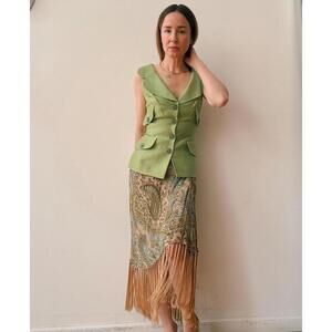 Vintage Gemma Kahng Green Silk Satin Vest